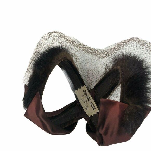 Vintage 1950s Brown Mink Satin Hat Band With Netting main image 5